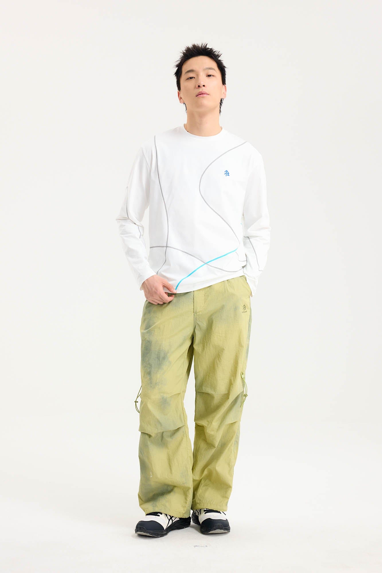 BONELESS Tie-Dye Crinkled Parachute Pants