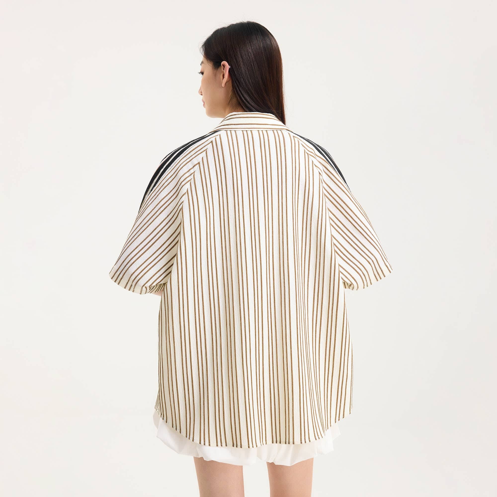 BONELESS Pinstriped Seersucker Raglan Half Shirt
