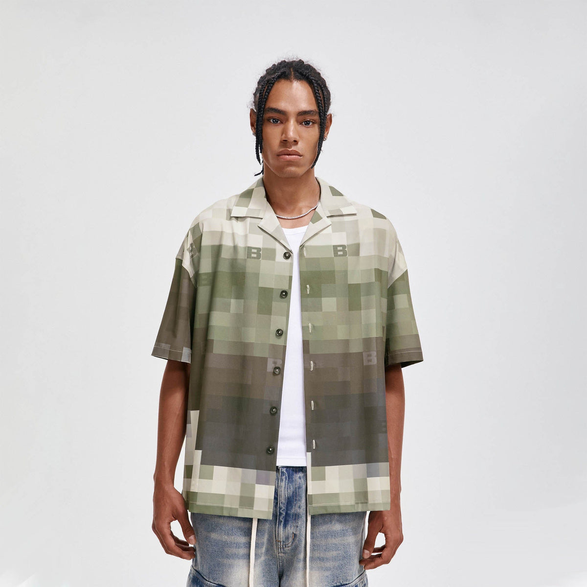 BONELESS Pixelated Camo Cuban Half Shirt