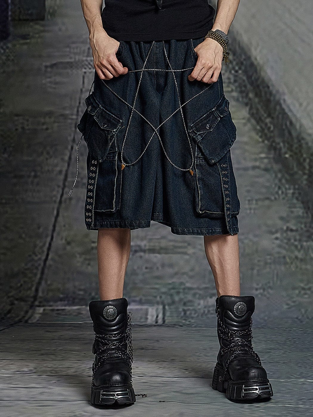 DND4DES Star Drawstring Deconstructed Denim Shorts