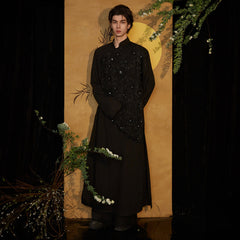JIECHI Asymmetrical Beaded Embroidered Layered Mandarin Collar Coat