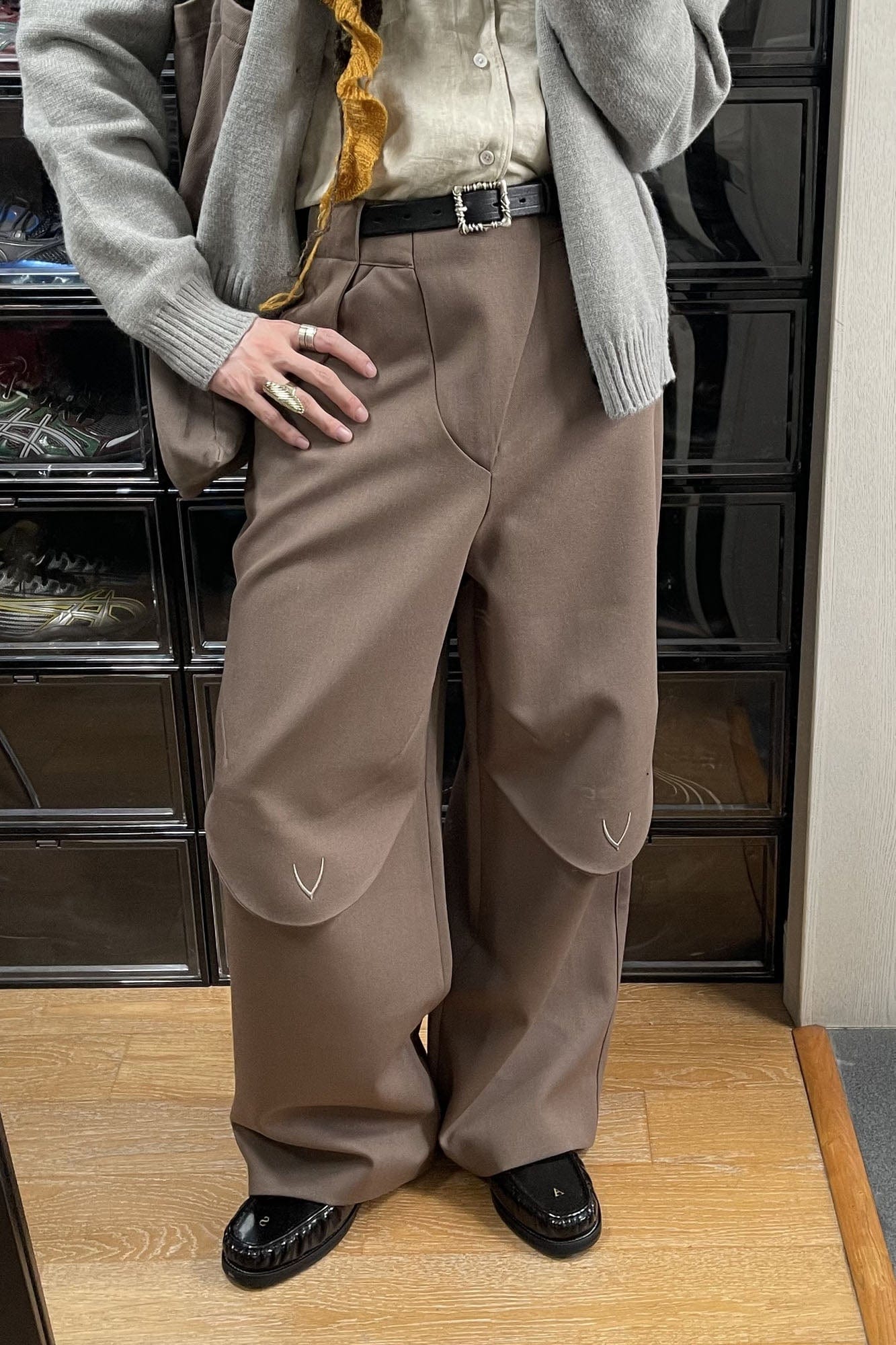 ESAIAS Layered Flap-Knee Wool-Blended Wide-Leg Trousers