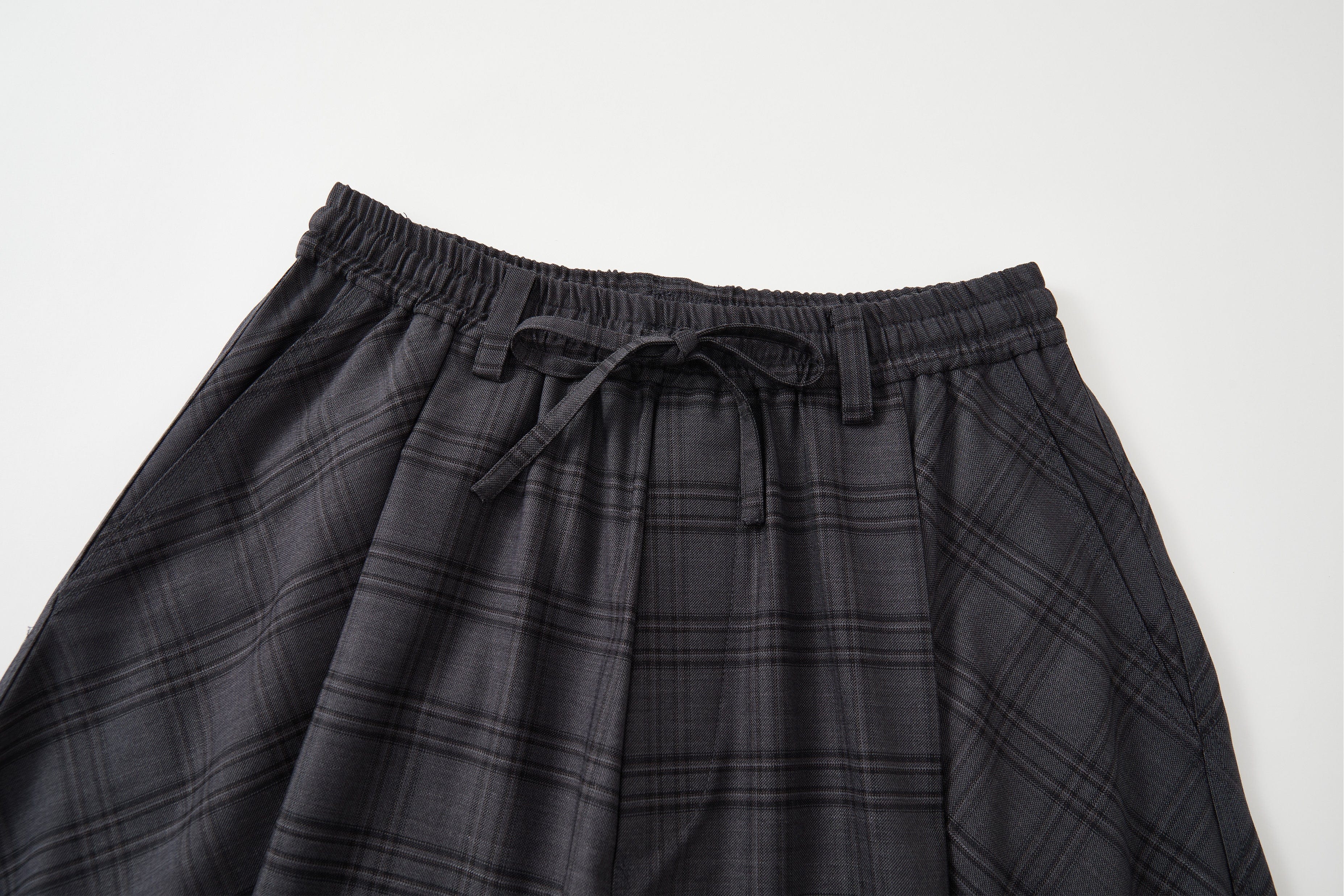 OPICLOTH Retro Paneled Plaid Drawstring Oversized Pants