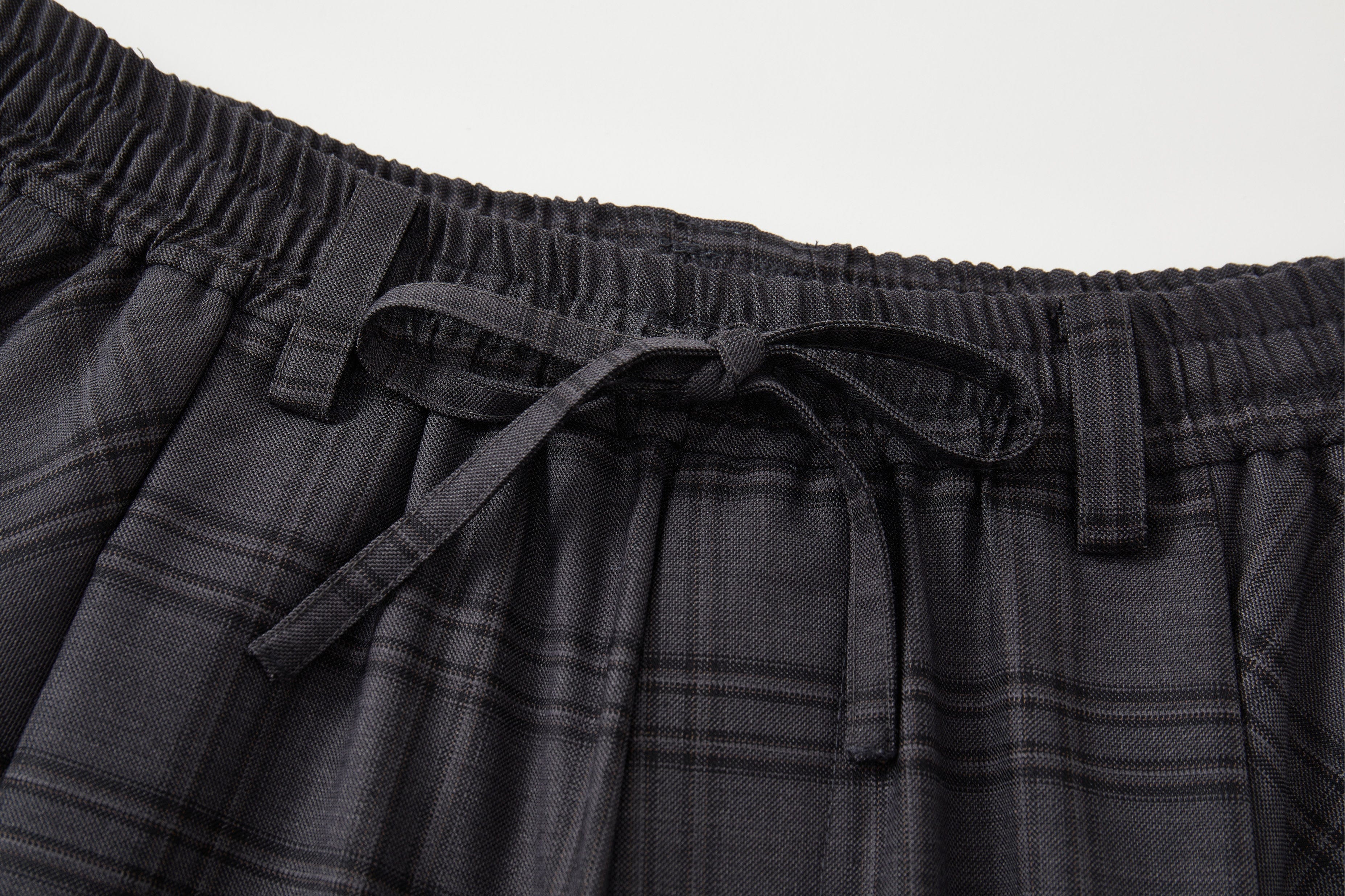 OPICLOTH Retro Paneled Plaid Drawstring Oversized Pants