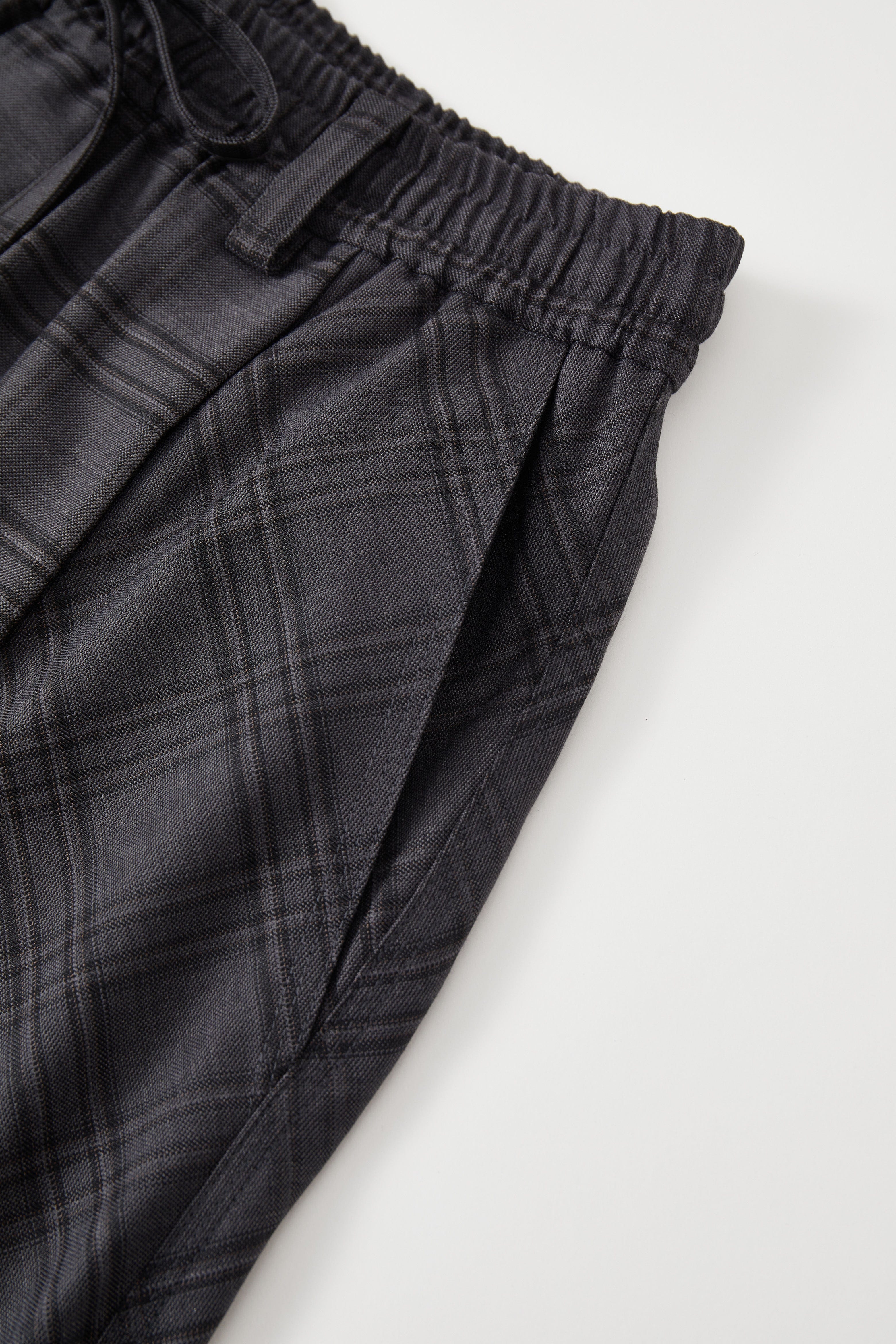 OPICLOTH Retro Paneled Plaid Drawstring Oversized Pants