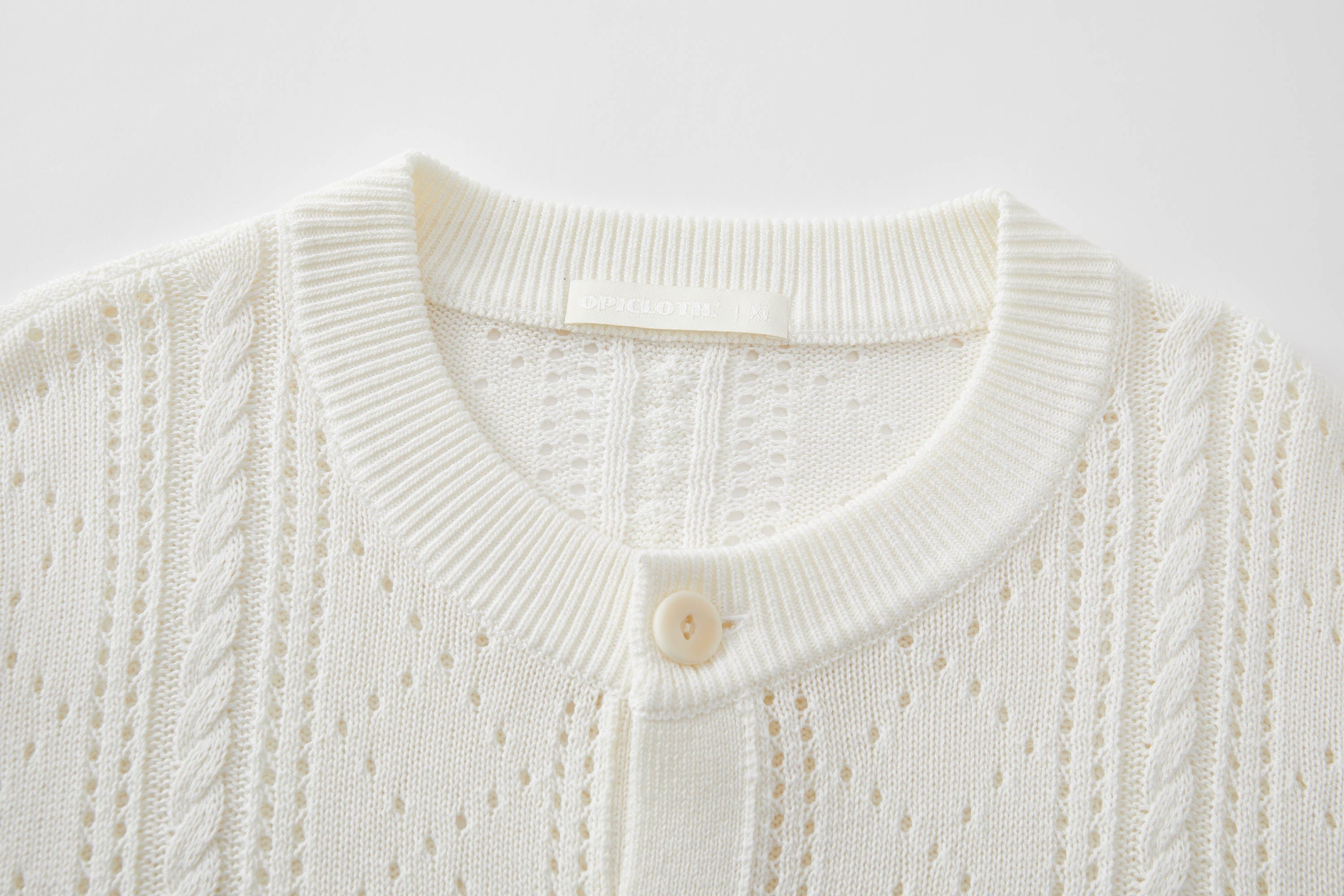 OPICLOTH Eyelet Knit Button-Up Cardigan