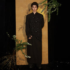 JIECHI Asymmetrical Beaded Embroidered Layered Mandarin Collar Coat