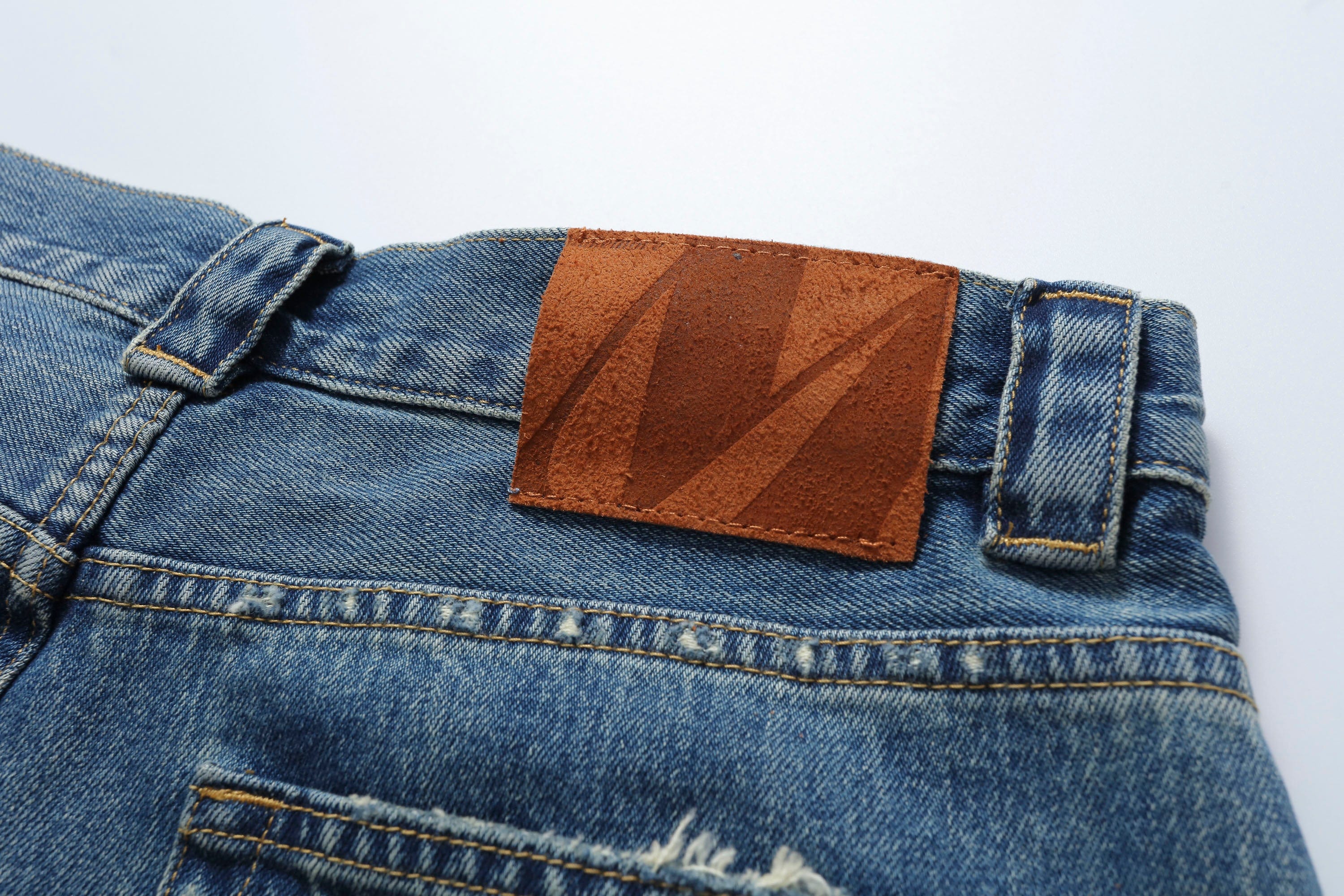 MAKEMORE Distressed Arc Spliced Ripped Denim Shorts