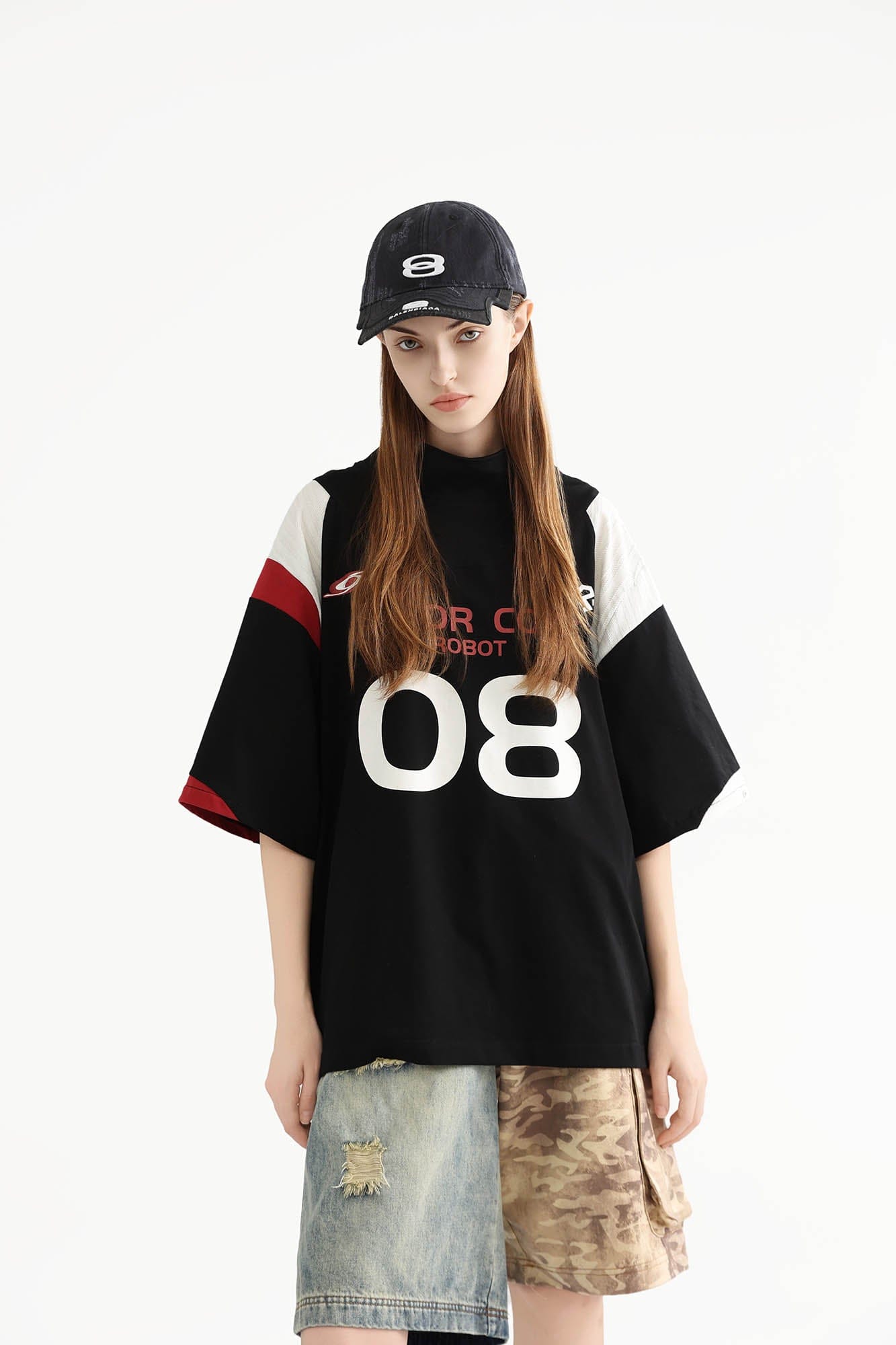 ERROR CODE ROBOT Button-Seam Contrast Detachable-Sleeve Tee
