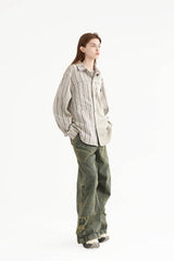 ERROR CODE ROBOT Paneled Striped Spliced Shirt