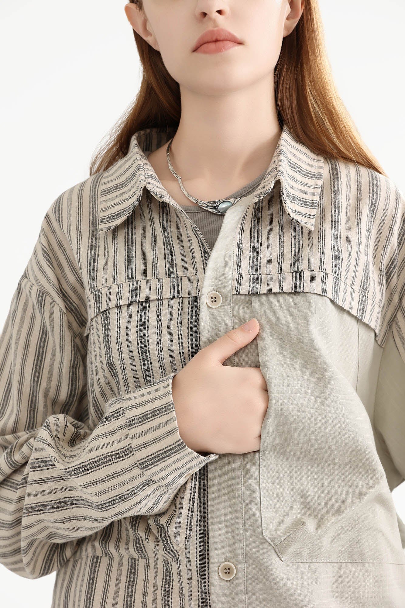 ERROR CODE ROBOT Paneled Striped Spliced Shirt