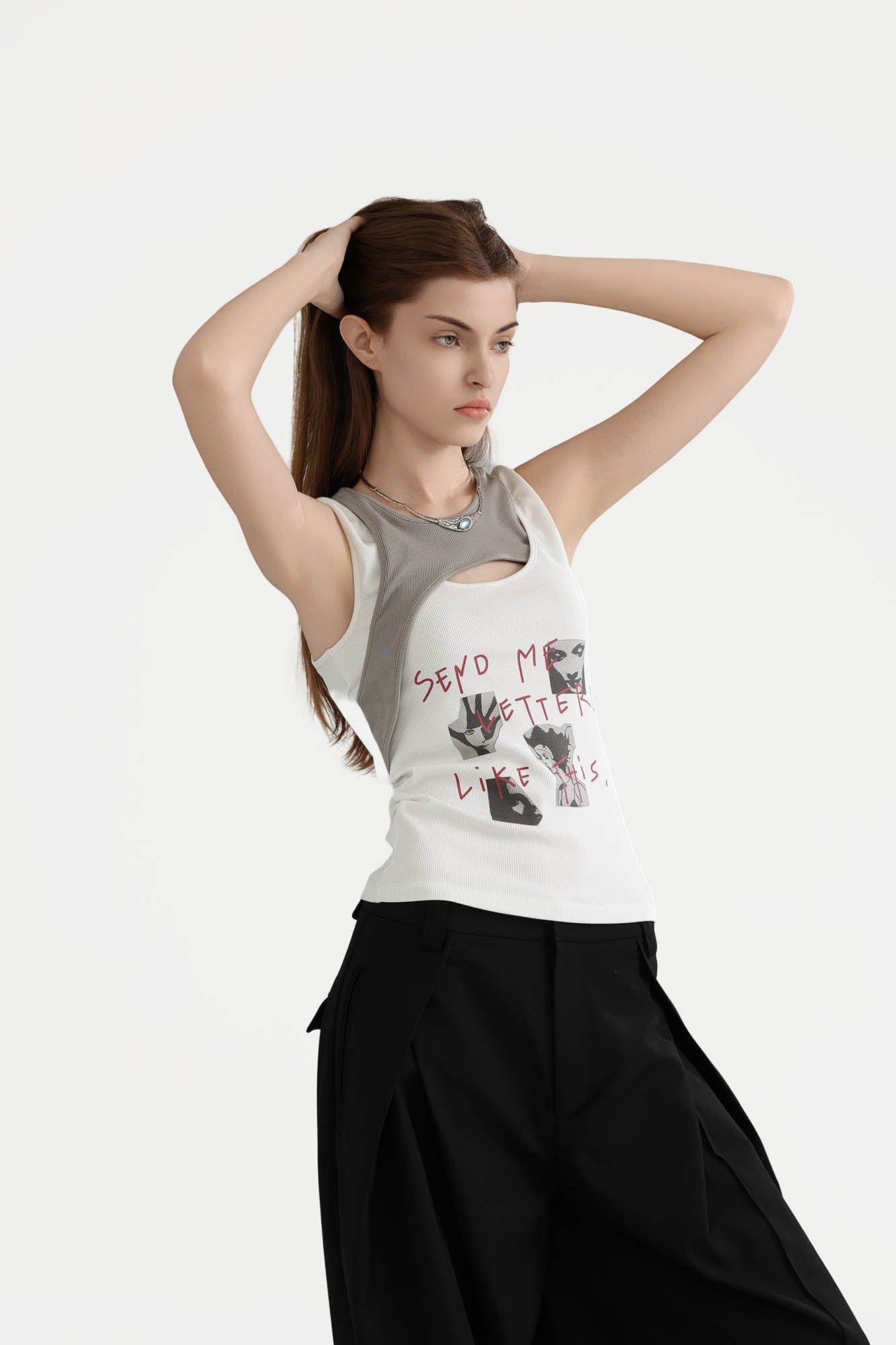 ERROR CODE ROBOT Sketch Collage Asymmetrical Layered Tank Top