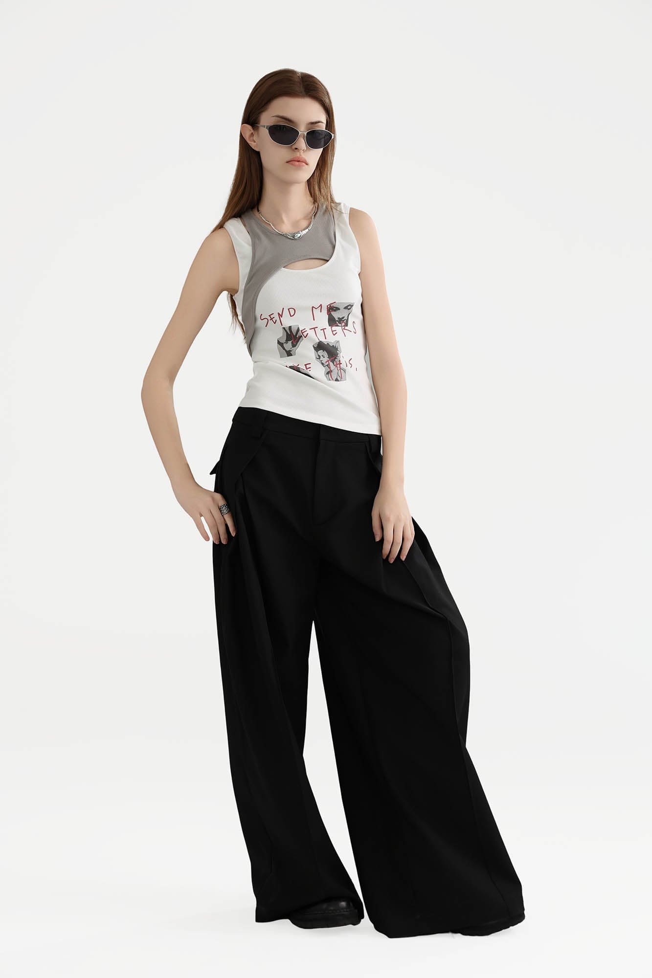 ERROR CODE ROBOT Sketch Collage Asymmetrical Layered Tank Top