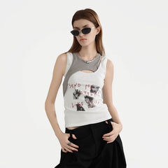 ERROR CODE ROBOT Sketch Collage Asymmetrical Layered Tank Top