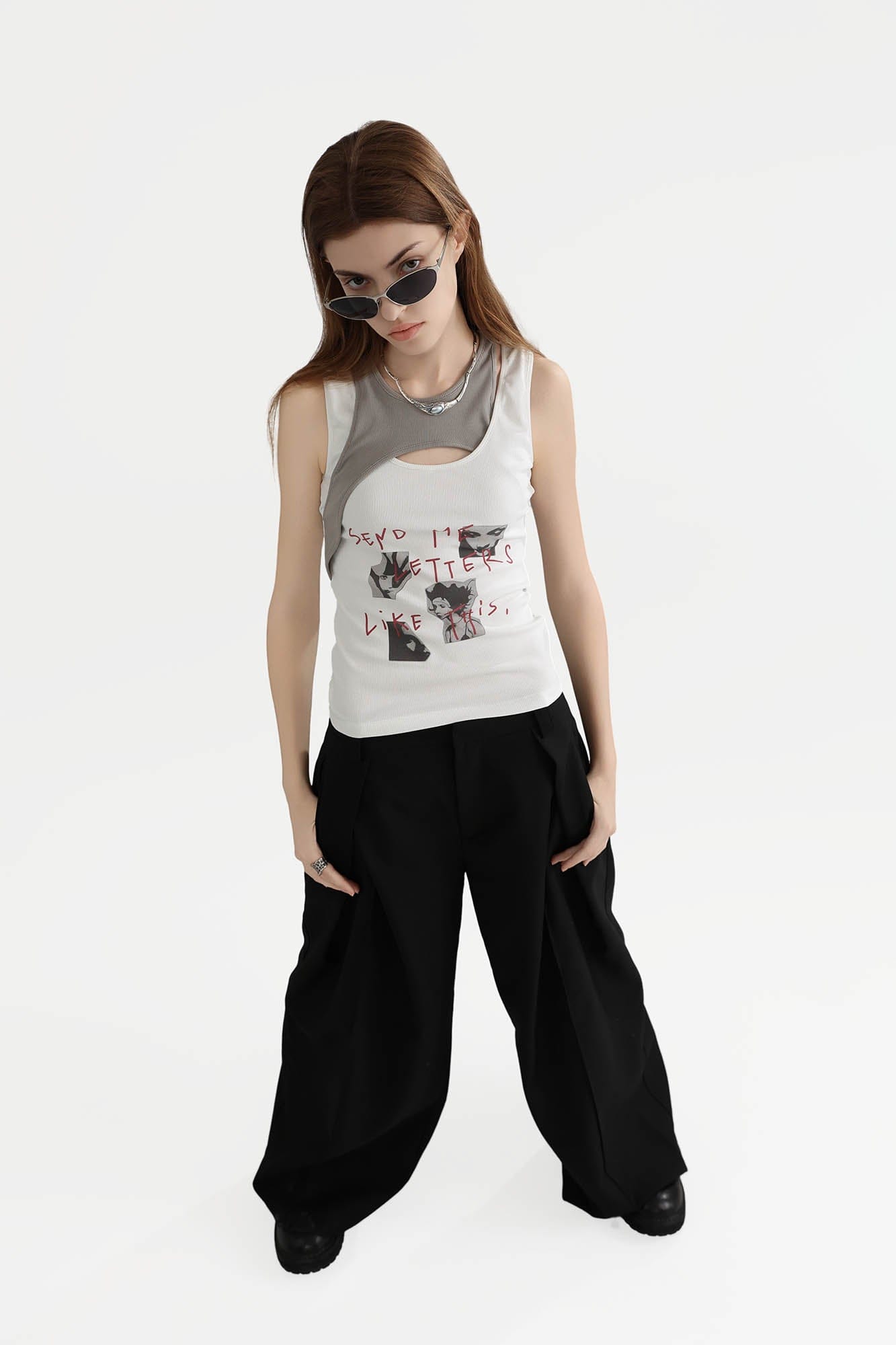 ERROR CODE ROBOT Sketch Collage Asymmetrical Layered Tank Top