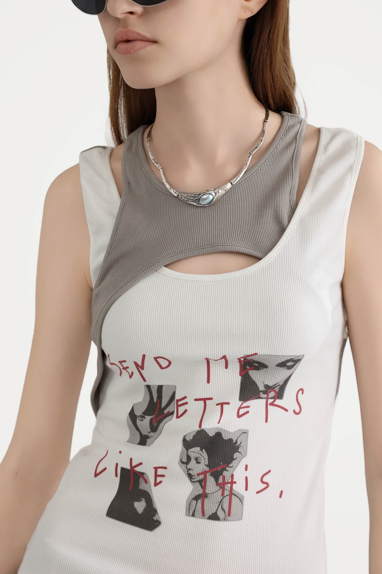 ERROR CODE ROBOT Sketch Collage Asymmetrical Layered Tank Top
