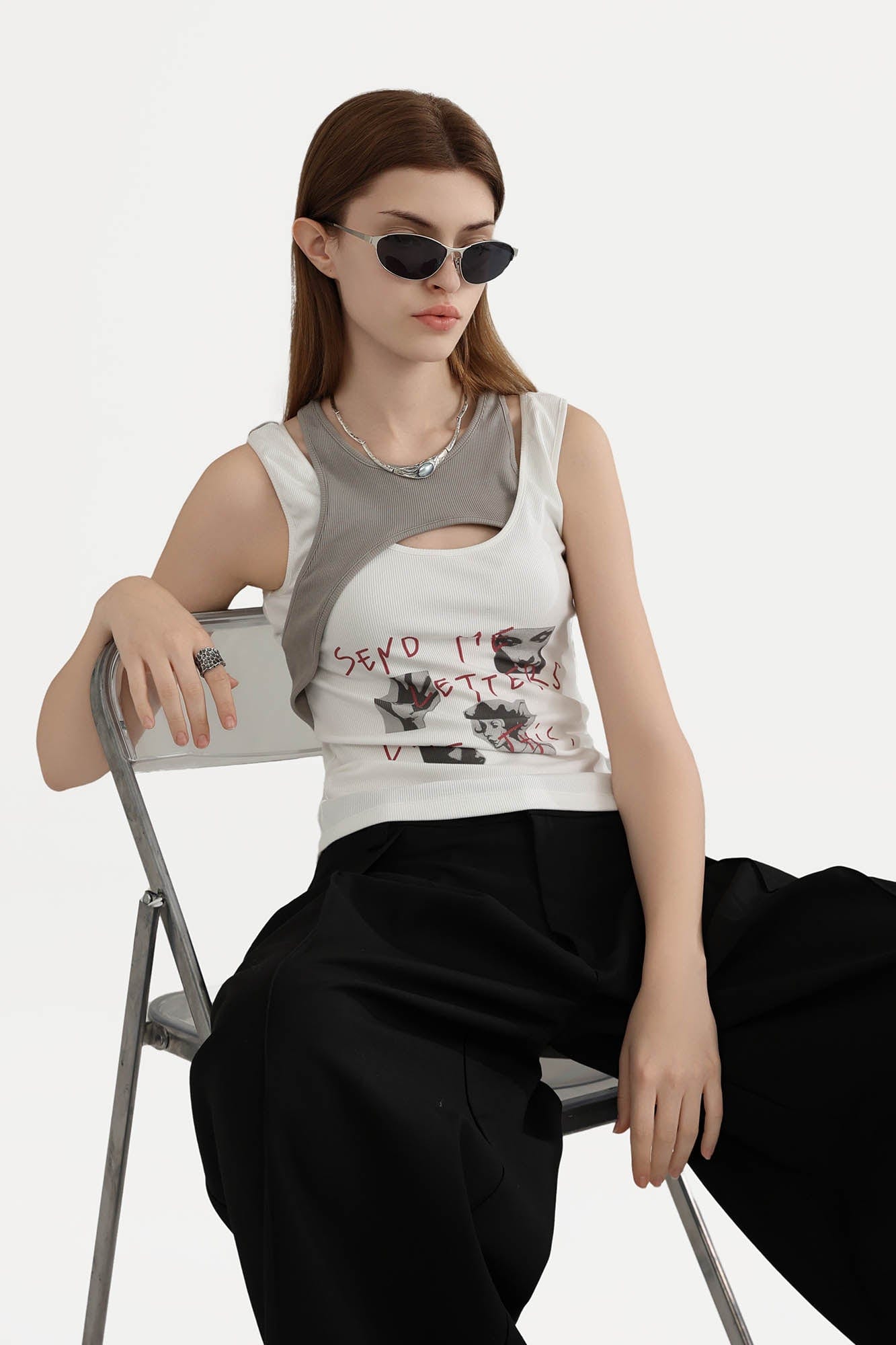 ERROR CODE ROBOT Sketch Collage Asymmetrical Layered Tank Top