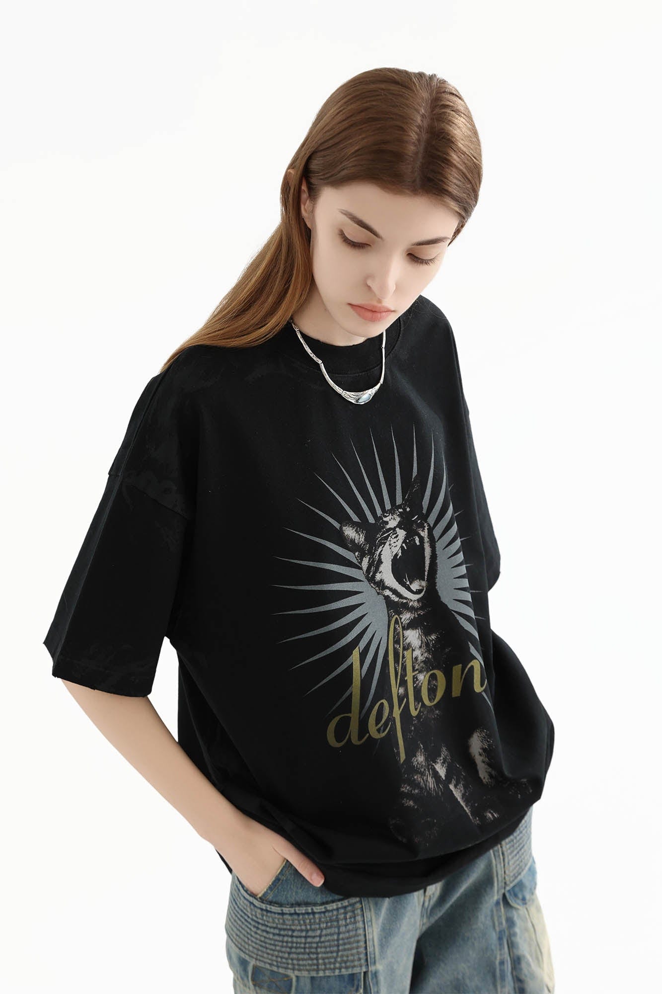 ERROR CODE ROBOT Screaming Cat Graphic Washed T-Shirt