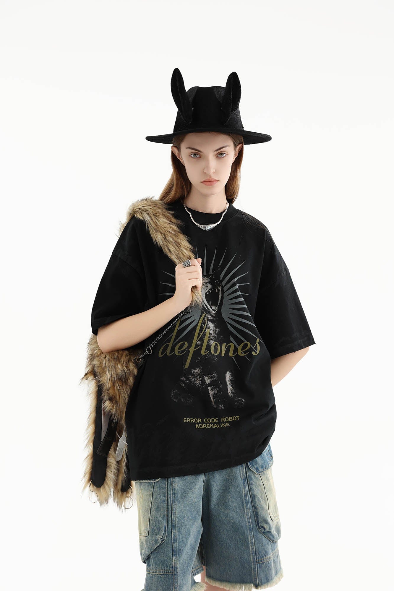 ERROR CODE ROBOT Screaming Cat Graphic Washed T-Shirt