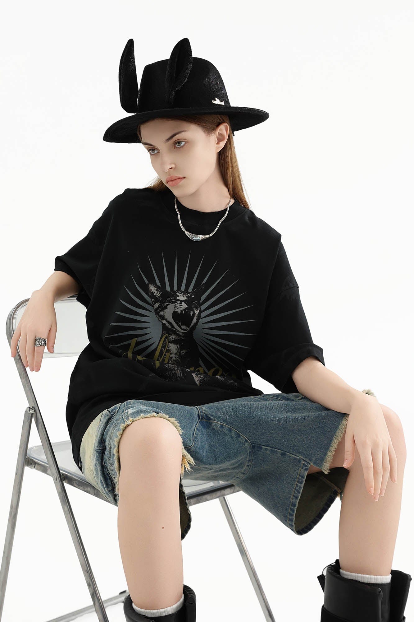 ERROR CODE ROBOT Screaming Cat Graphic Washed T-Shirt