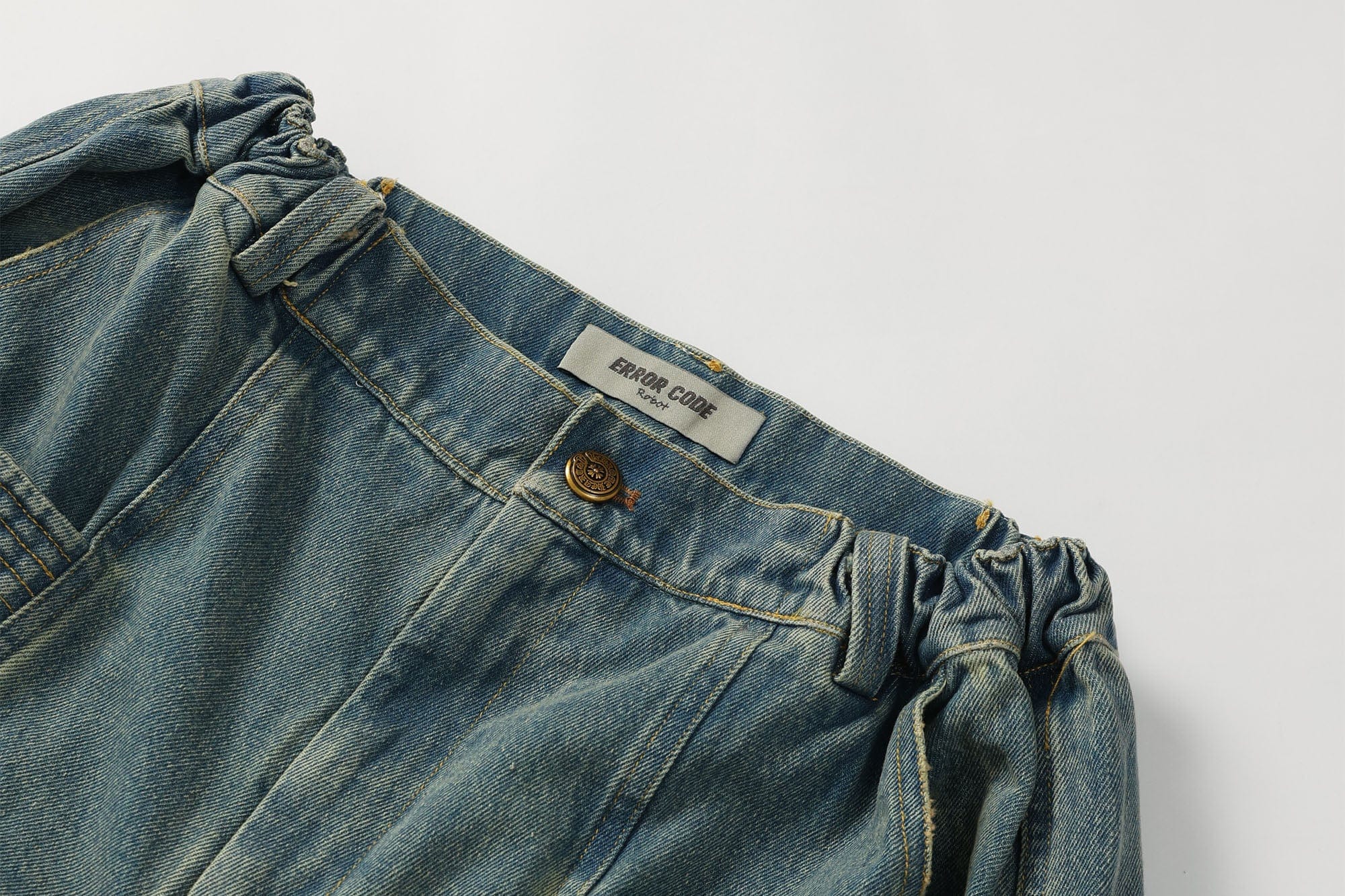 ERROR CODE ROBOT Washed Fringe Multi-Pocket Denim Shorts