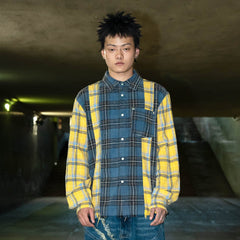 PHANTOMHUNTER Plaid Spliced Frayed Shirt