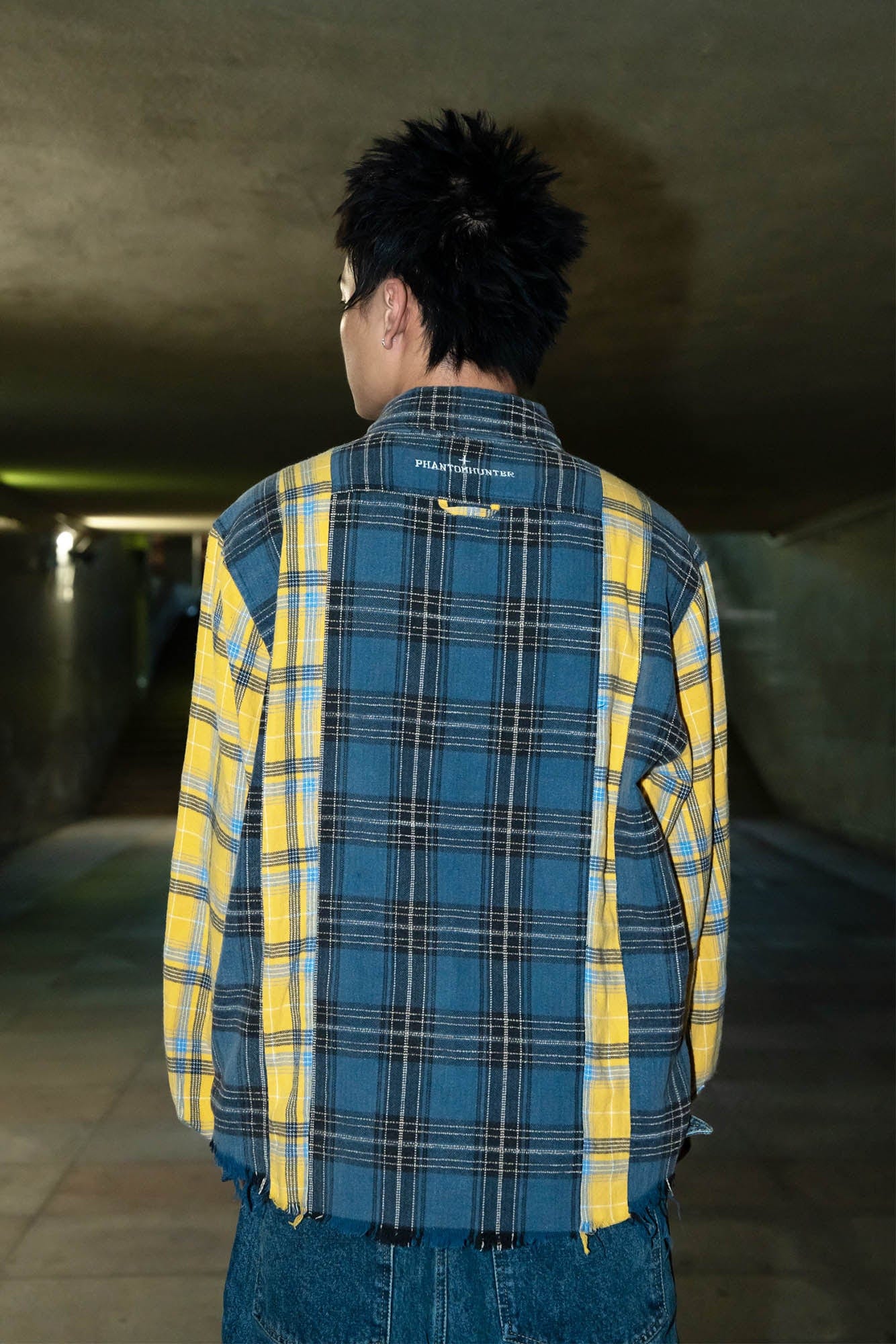 PHANTOMHUNTER Plaid Spliced Frayed Shirt