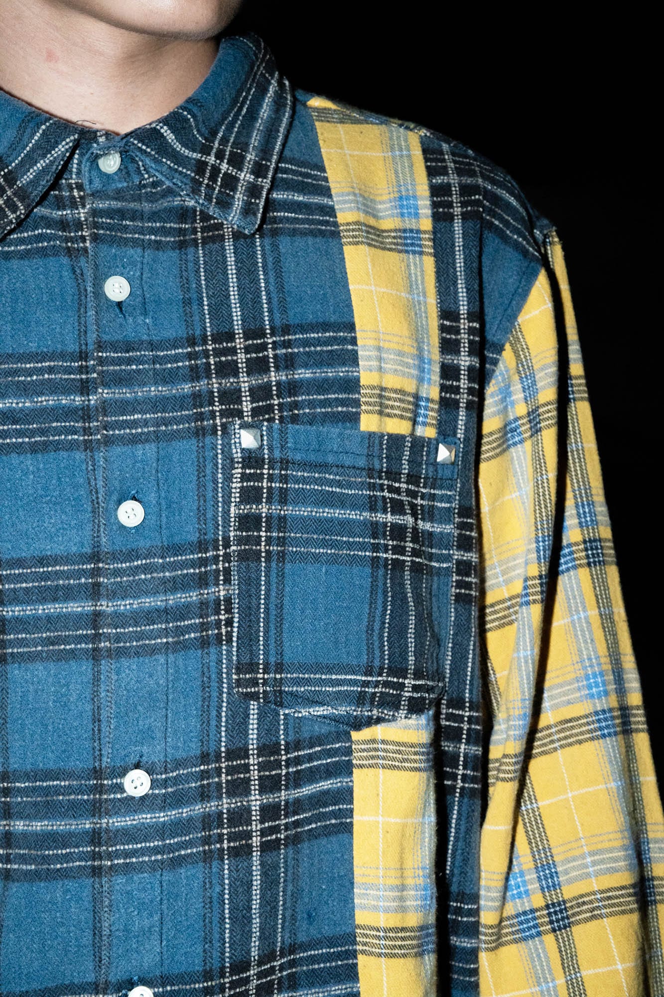 PHANTOMHUNTER Plaid Spliced Frayed Shirt