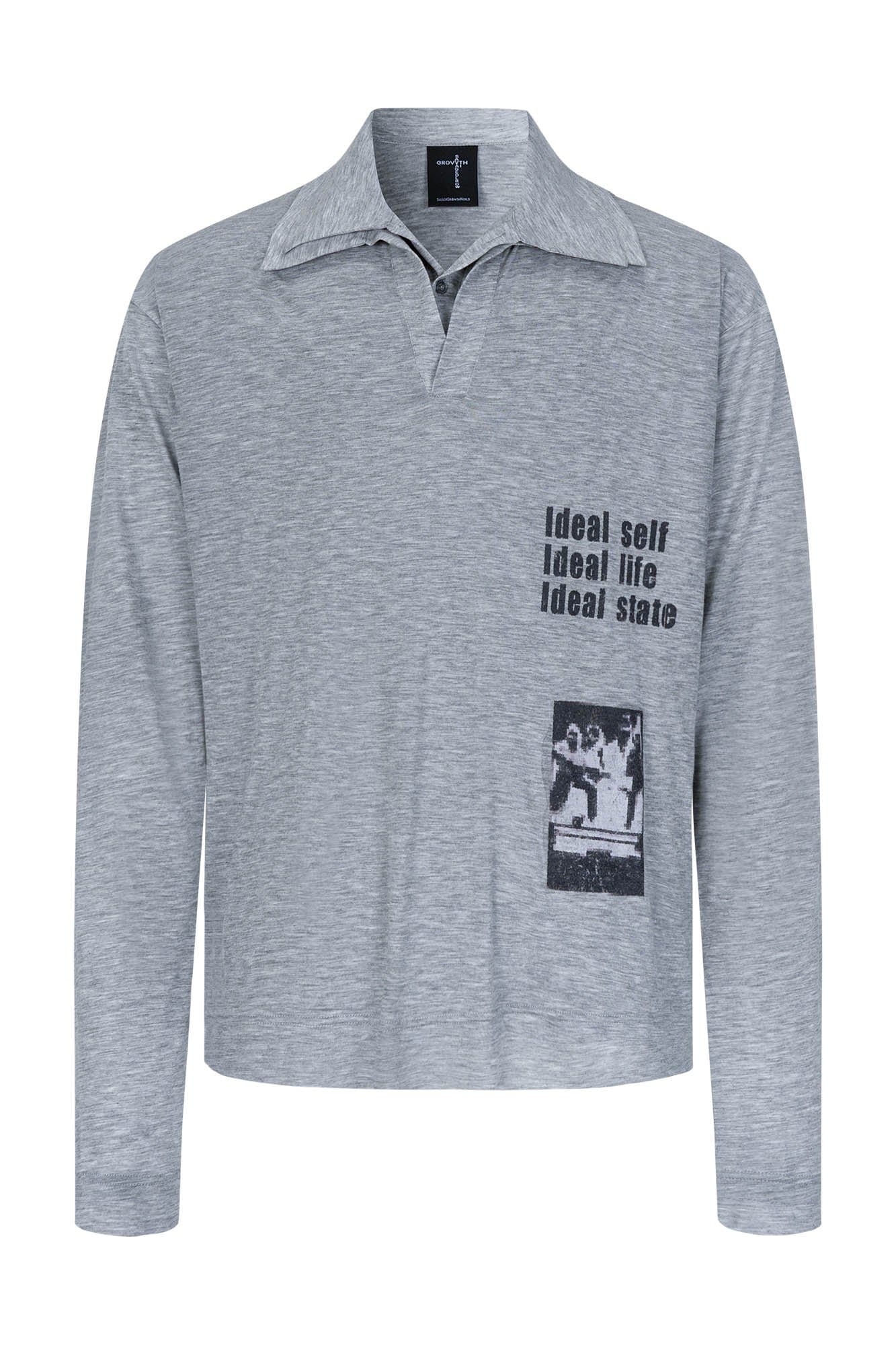 SAVAGEGROWTHWORLD Layered-Collar Slogan Polo Long-Sleeve T-Shirt