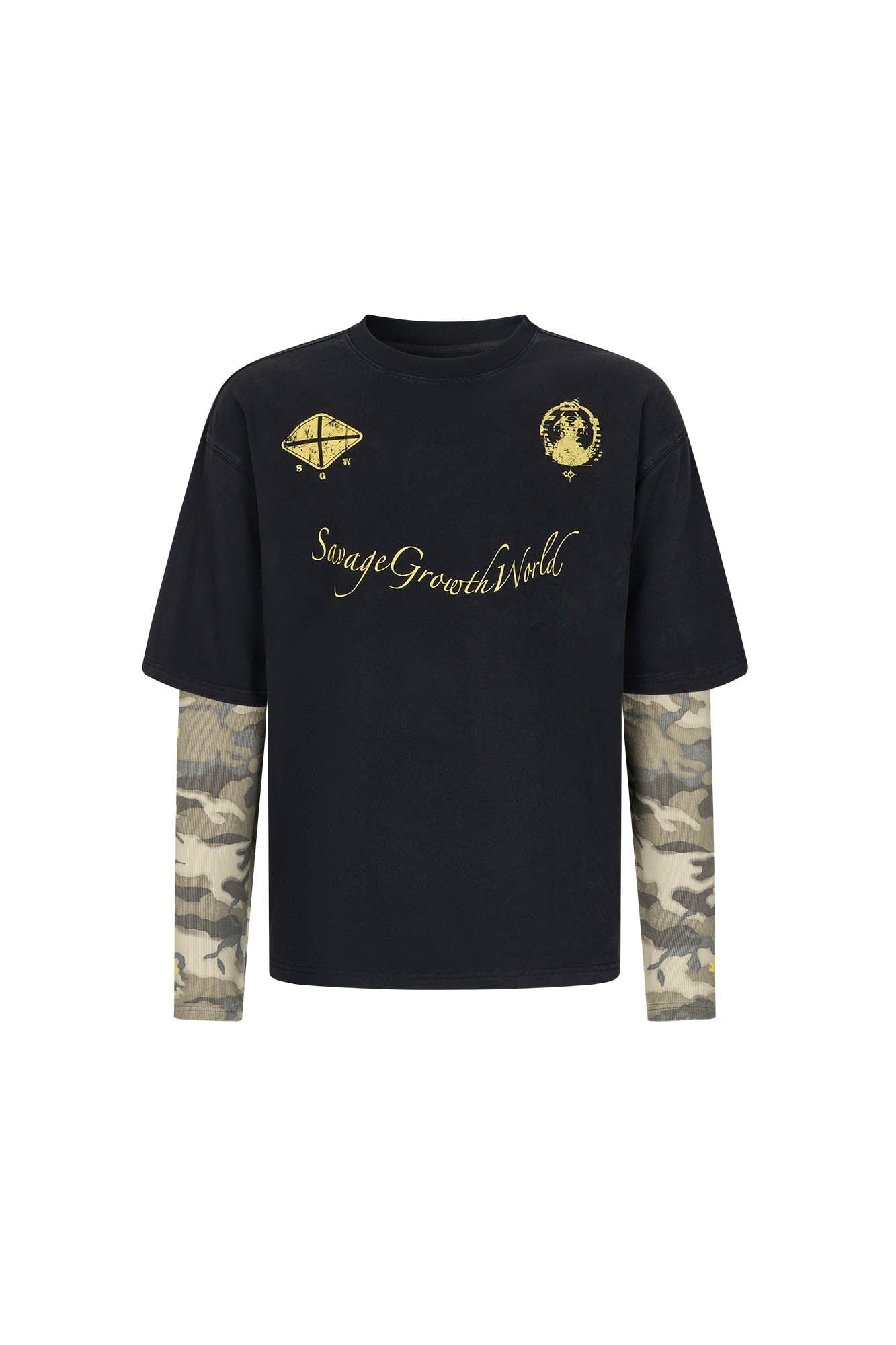 SAVAGEGROWTHWORLD No.5 Camo-Sleeve Layered Long-Sleeve T-Shirt