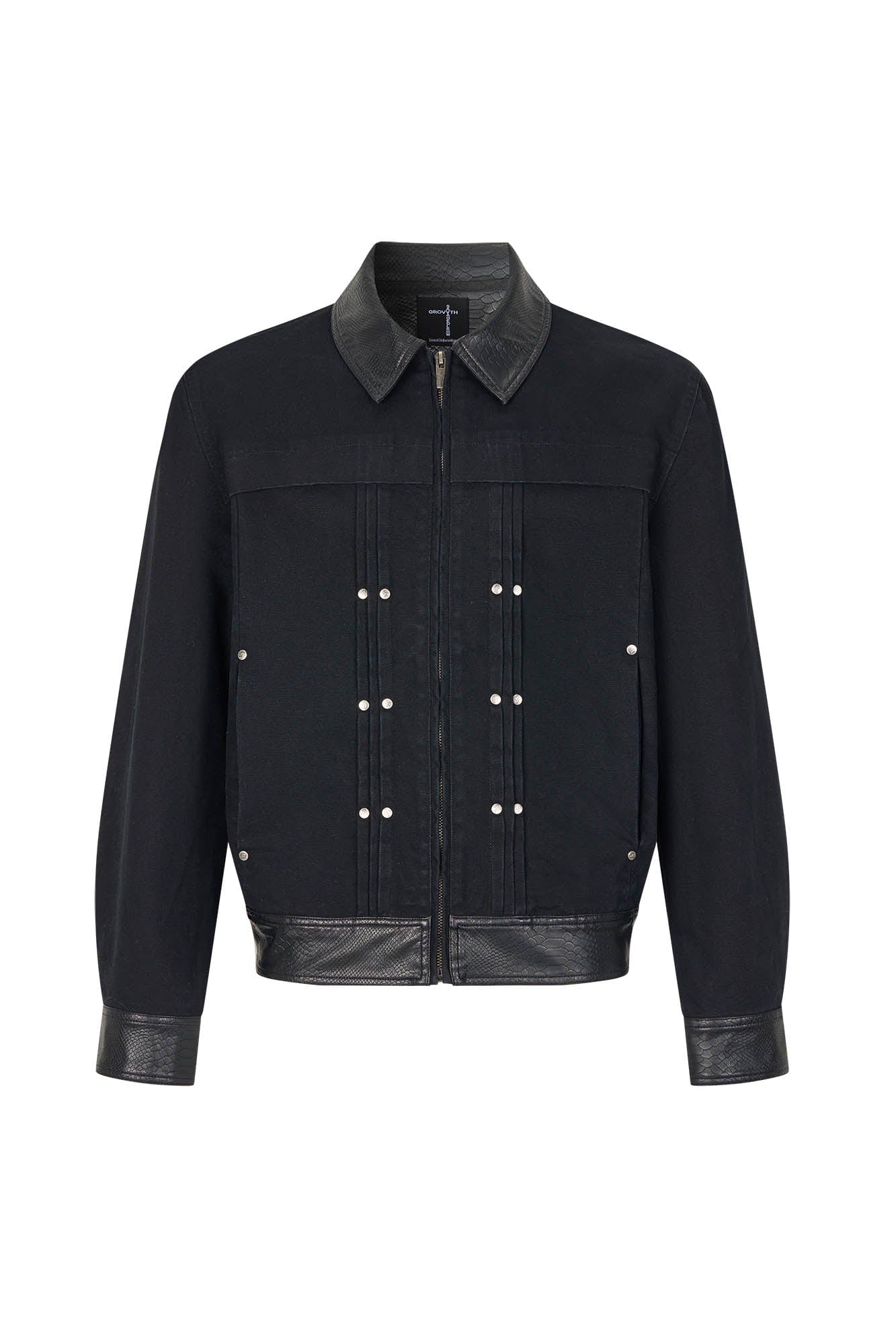 SAVAGEGROWTHWORLD Rivet Faux Leather Paneled Detroit Jacket