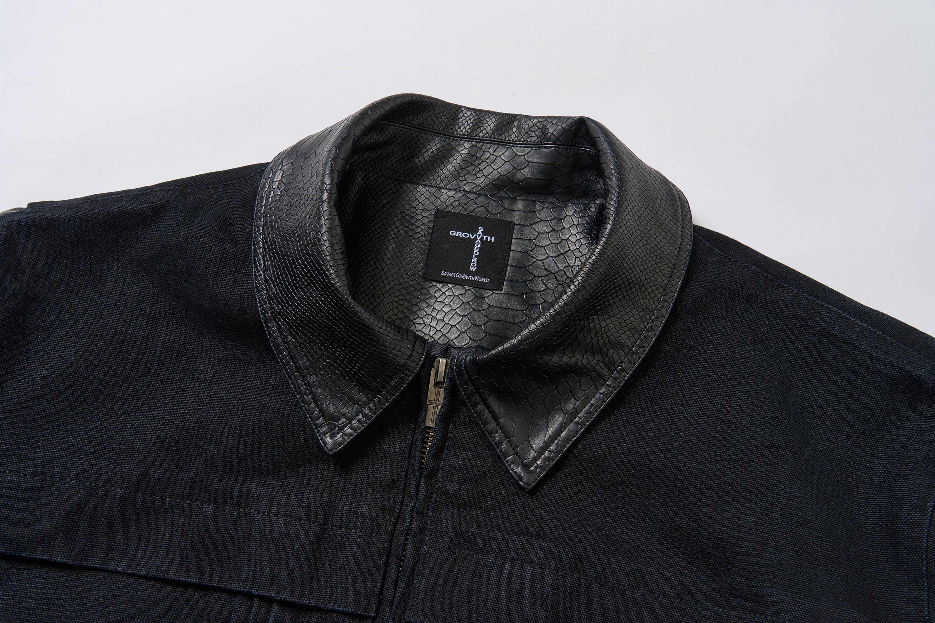 SAVAGEGROWTHWORLD Rivet Faux Leather Paneled Detroit Jacket