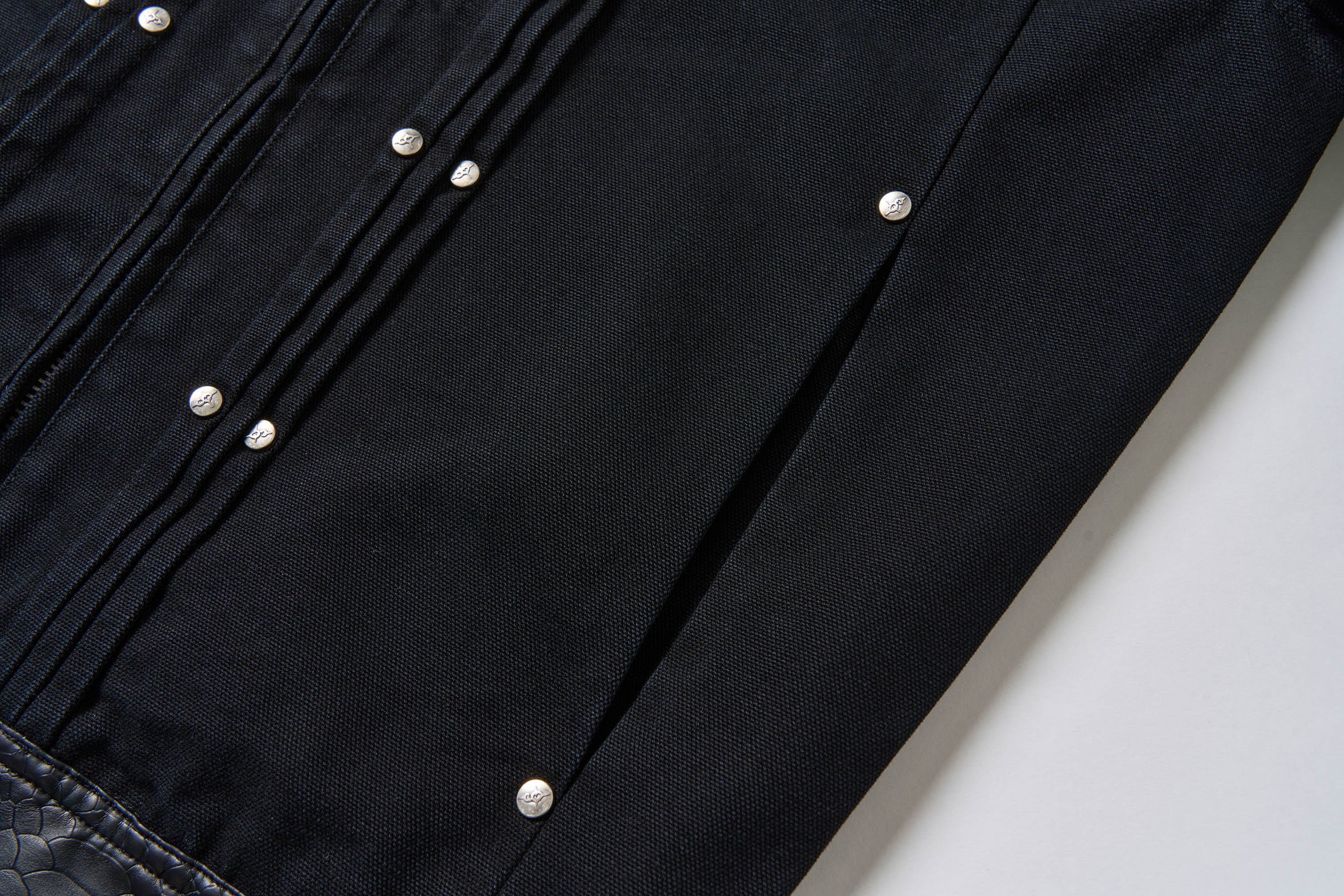 SAVAGEGROWTHWORLD Rivet Faux Leather Paneled Detroit Jacket