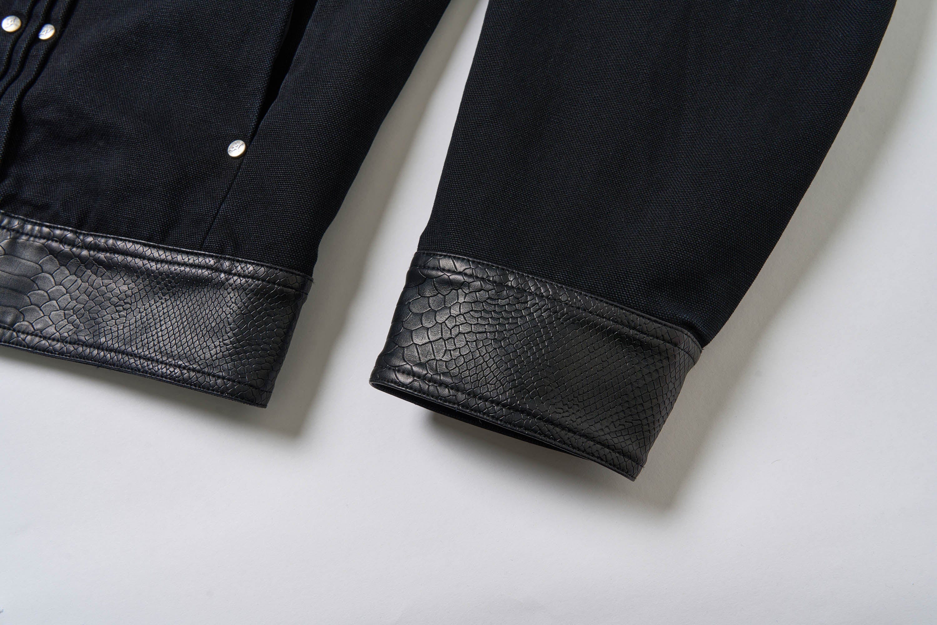 SAVAGEGROWTHWORLD Rivet Faux Leather Paneled Detroit Jacket