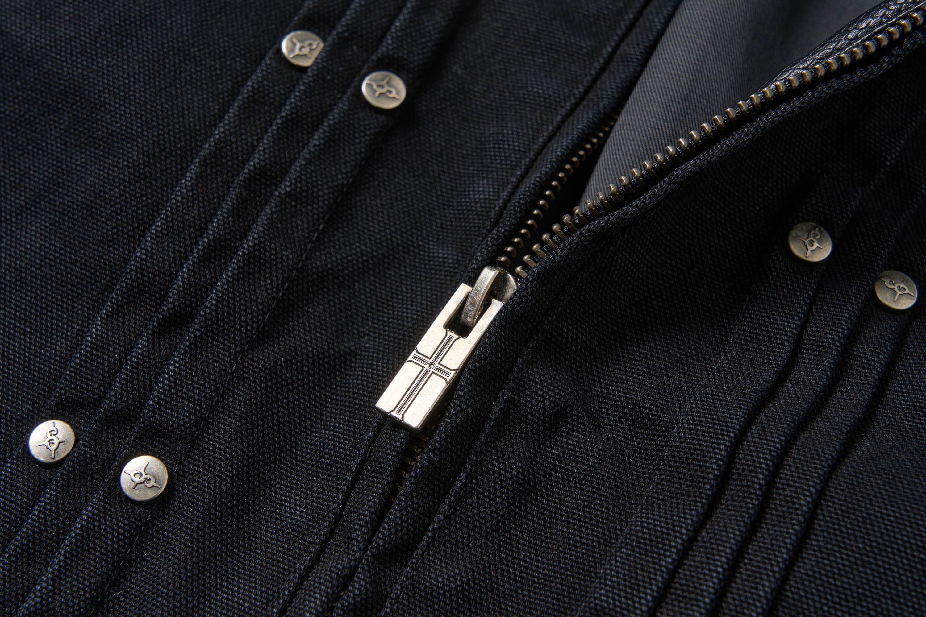 SAVAGEGROWTHWORLD Rivet Faux Leather Paneled Detroit Jacket