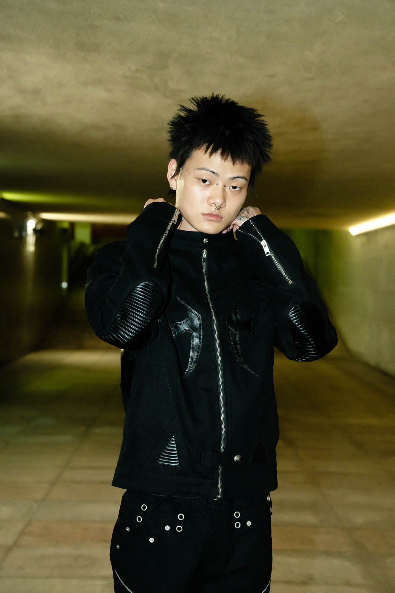 PHANTOMHUNTER Modern Canvas Paneled Biker Jacket