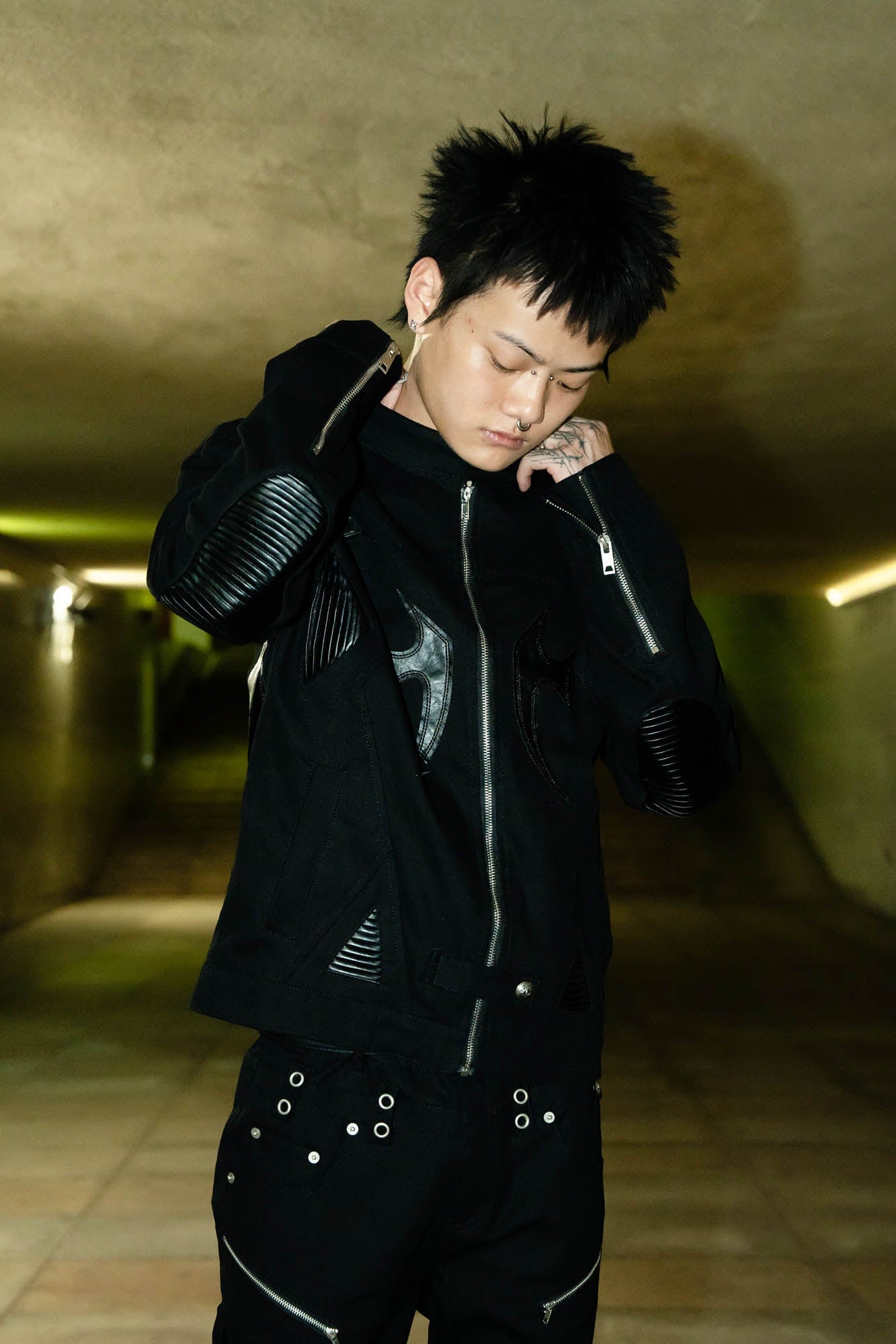 PHANTOMHUNTER Modern Canvas Paneled Biker Jacket