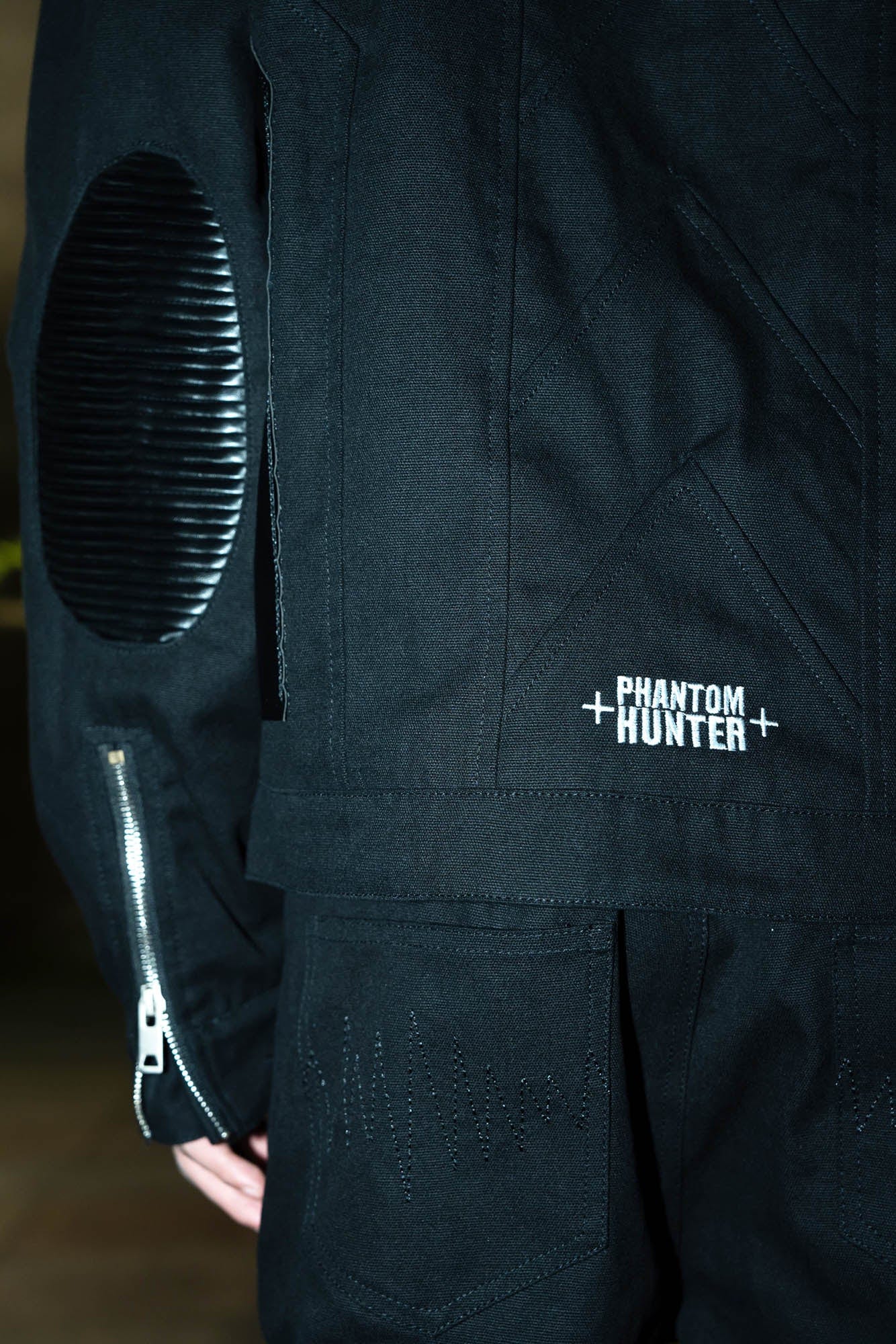 PHANTOMHUNTER Modern Canvas Paneled Biker Jacket