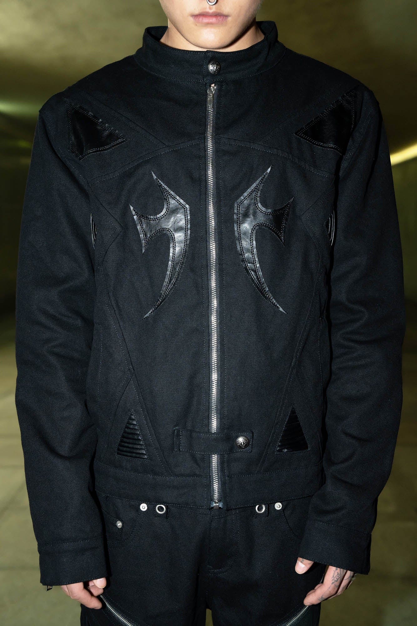 PHANTOMHUNTER Modern Canvas Paneled Biker Jacket