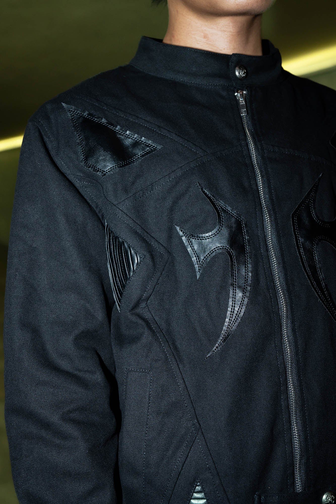 PHANTOMHUNTER Modern Canvas Paneled Biker Jacket