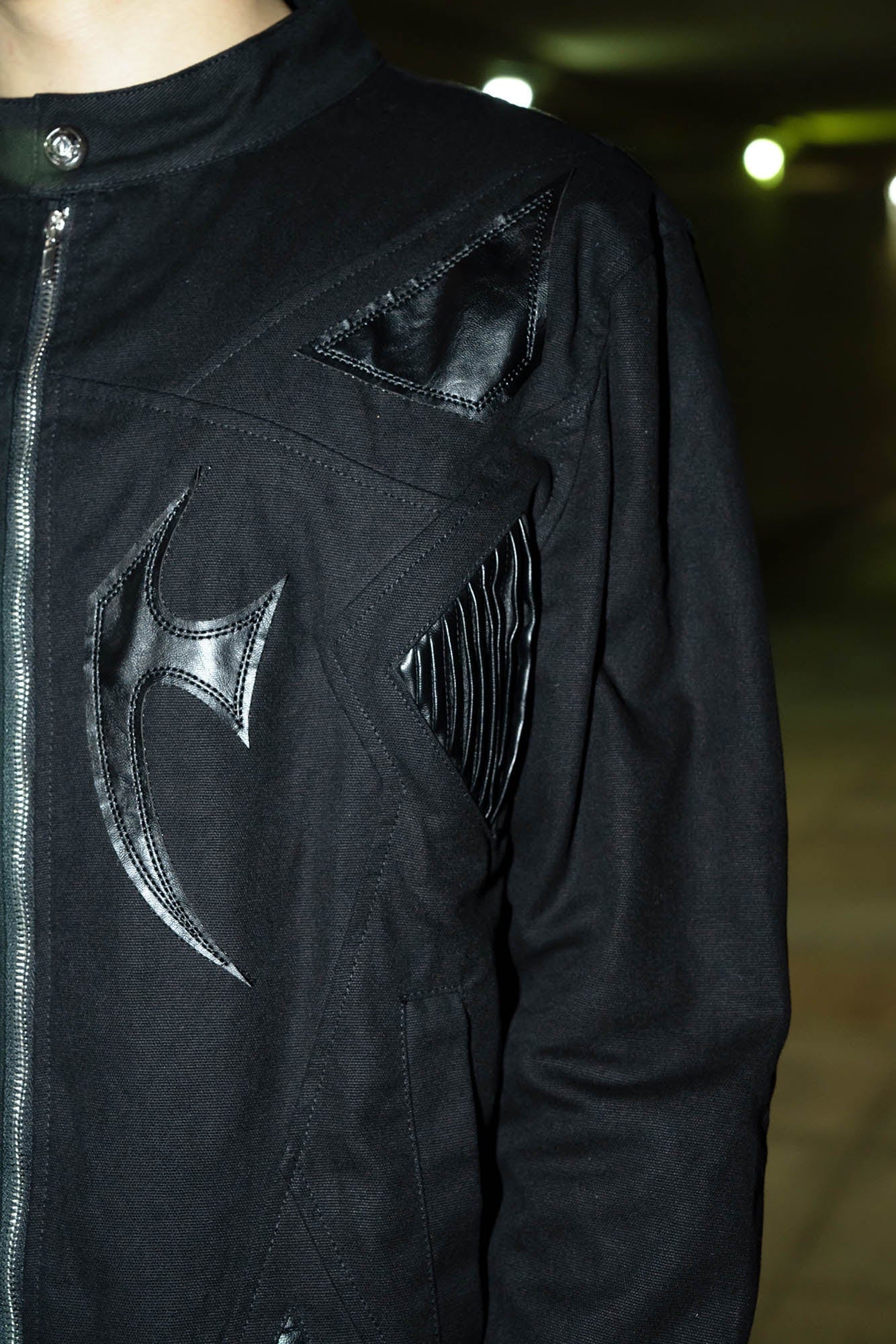 PHANTOMHUNTER Modern Canvas Paneled Biker Jacket
