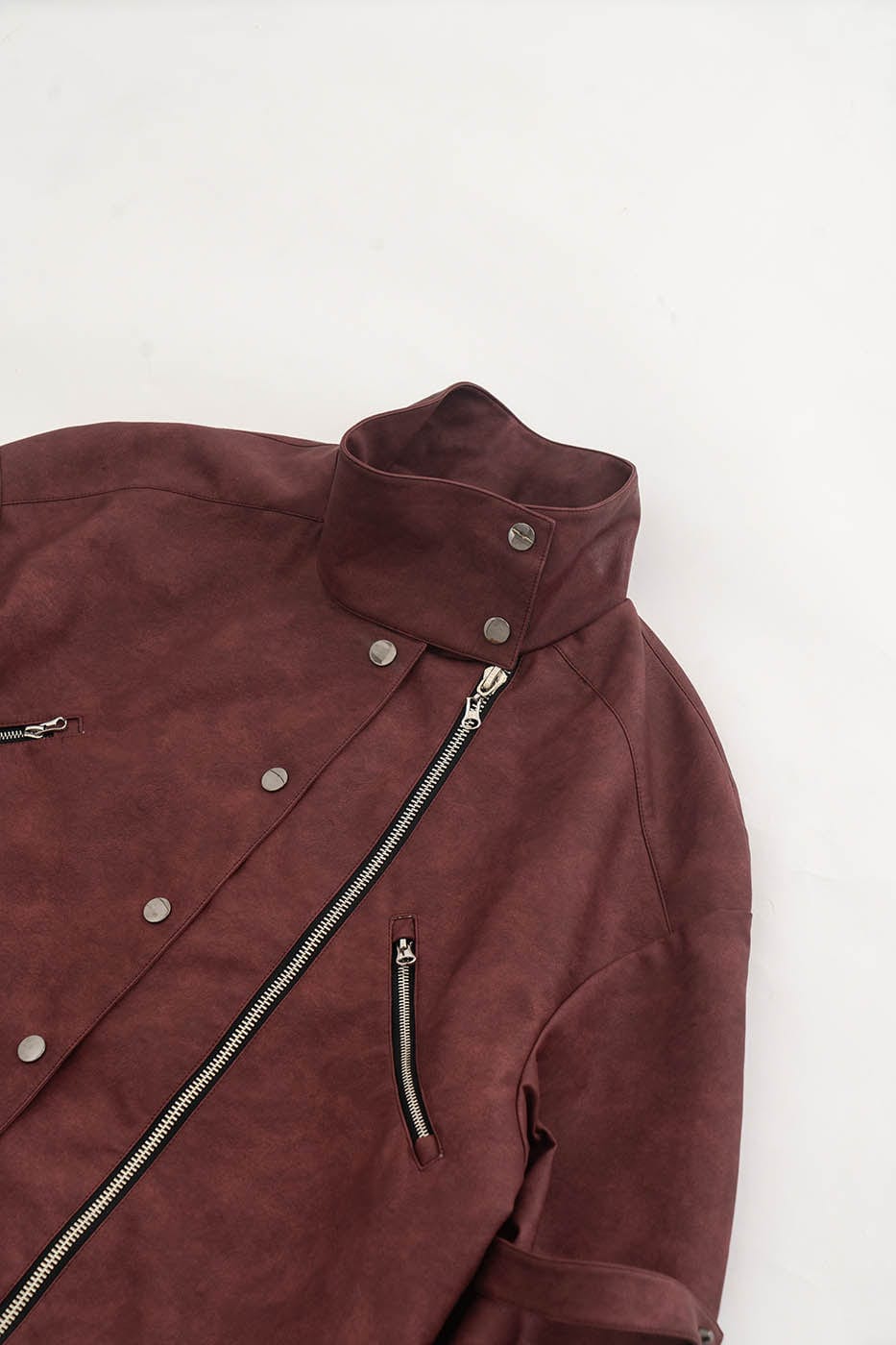 KADAKADA Swallowtail Rivet Zipper Faux Leather Jacket
