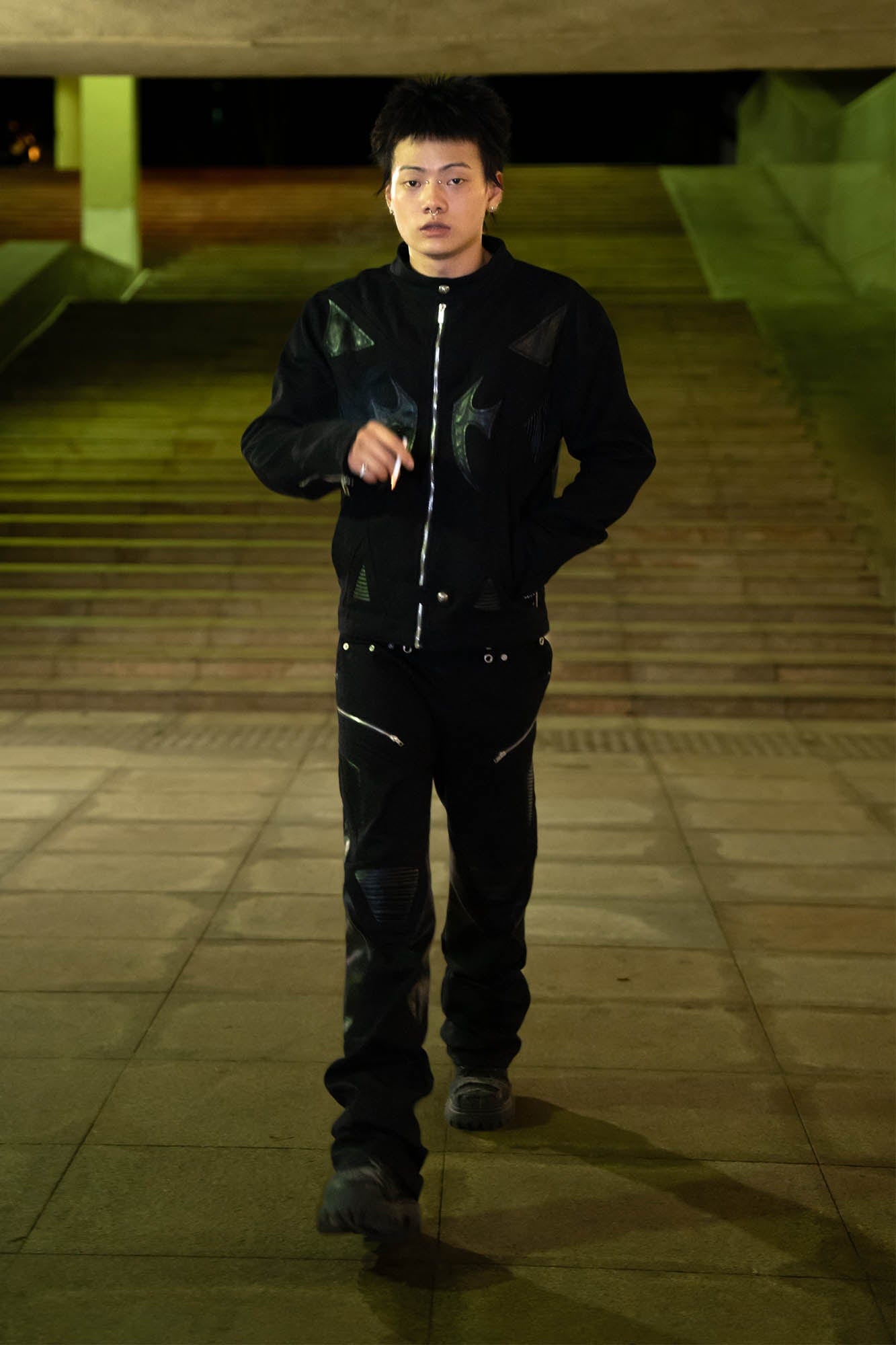 PHANTOMHUNTER Modern Canvas Paneled Biker Jacket