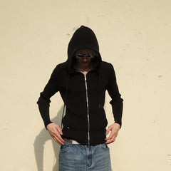 SOURPLUM Cropped Rivet Zip-Up Knitted Hoodie