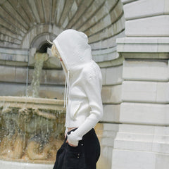 SOURPLUM Cropped Rivet Zip-Up Knitted Hoodie