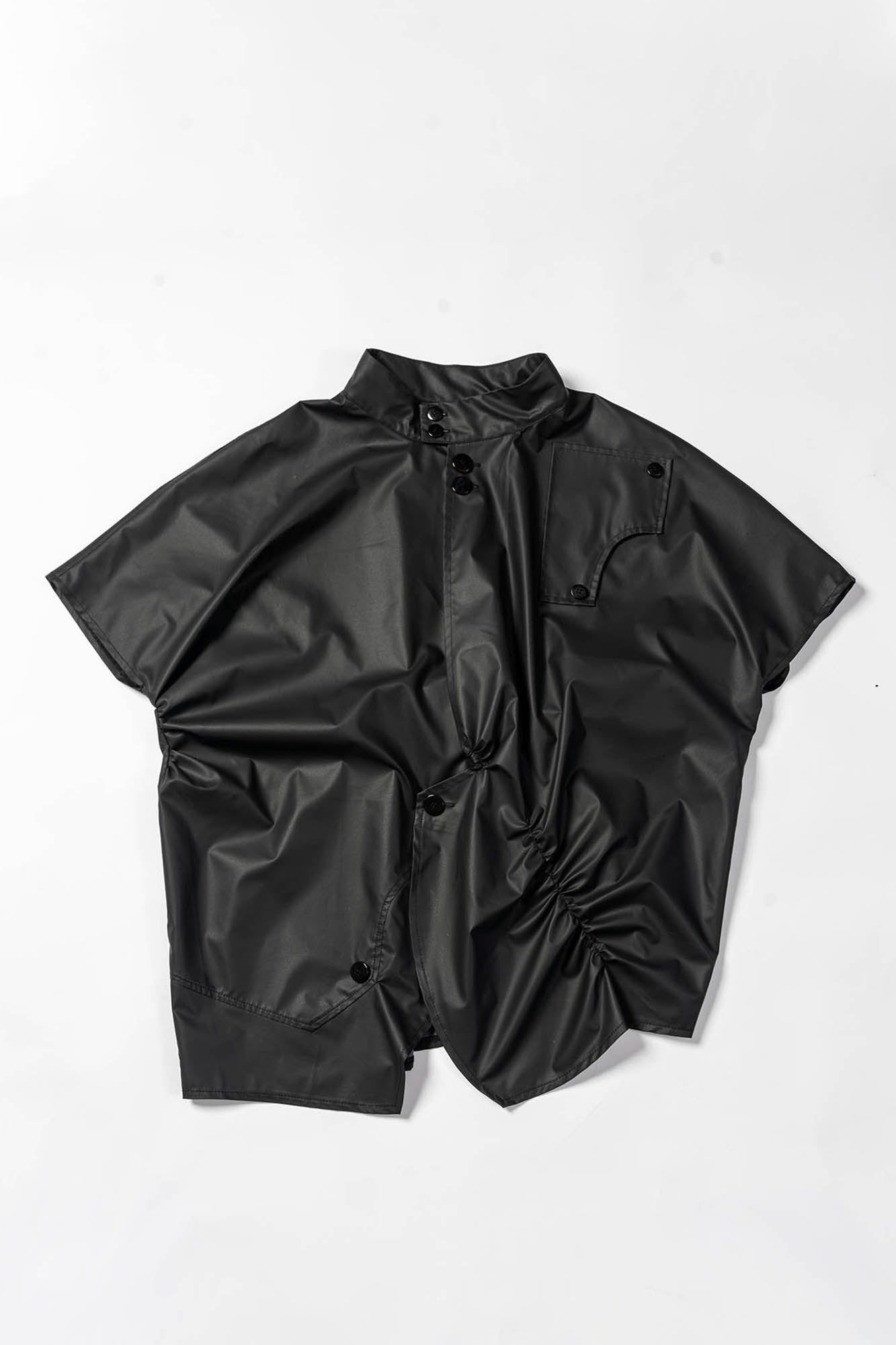 KADAKADA Asymmetrical Pleated Faux Leather Half Shirt
