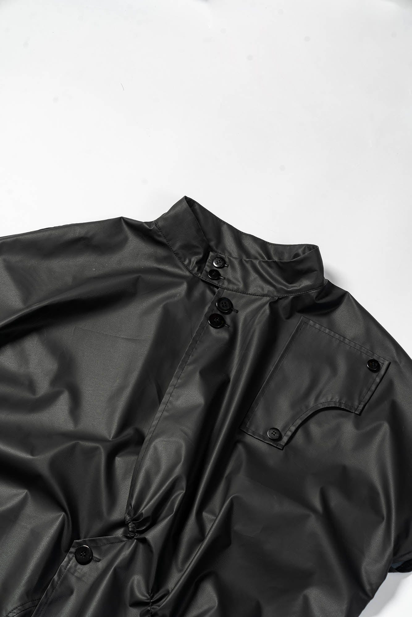 KADAKADA Asymmetrical Pleated Faux Leather Half Shirt