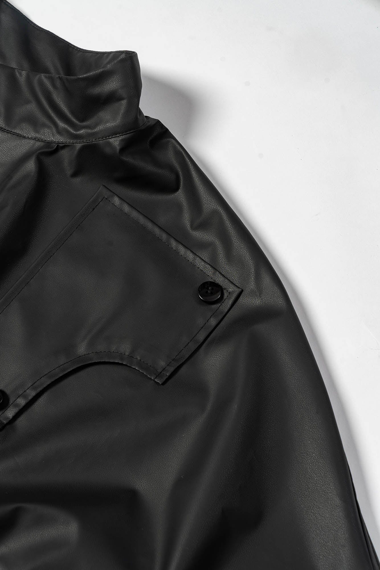KADAKADA Asymmetrical Pleated Faux Leather Half Shirt