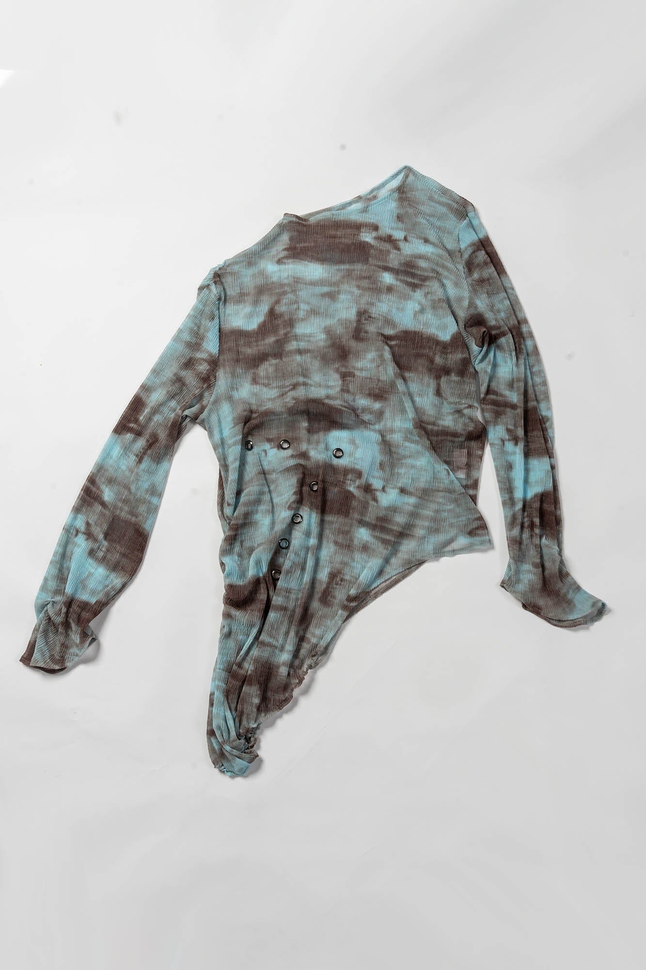 KADAKADA Tie-Dye Mesh Asymmetrical Sheer L/S Tee