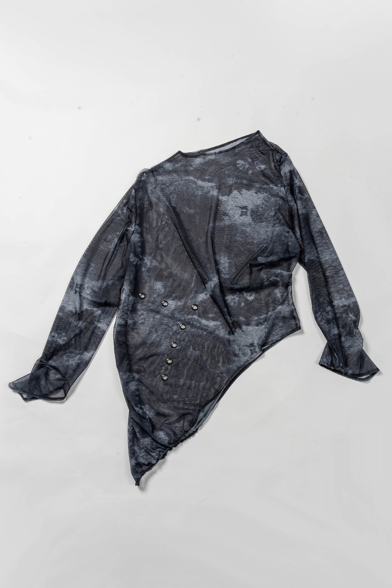 KADAKADA Tie-Dye Mesh Asymmetrical Sheer L/S Tee